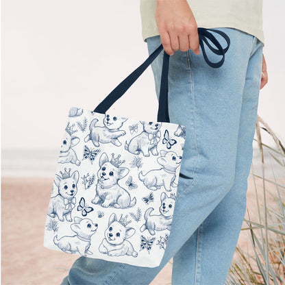 Cute Toile de Jouy playful Corgis Tote Bag