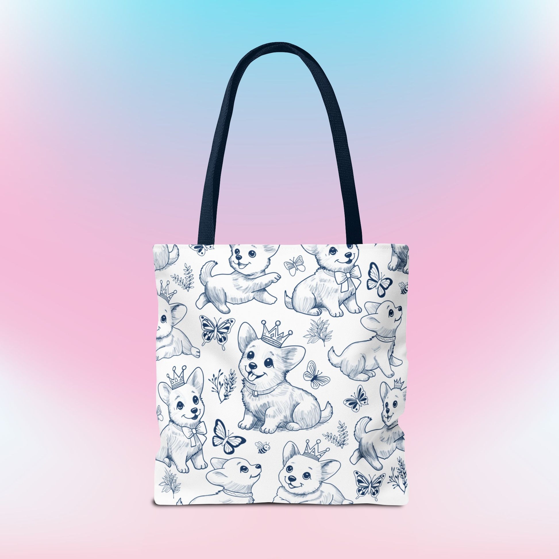 Cute Toile de Jouy playful Corgis Tote Bag 
