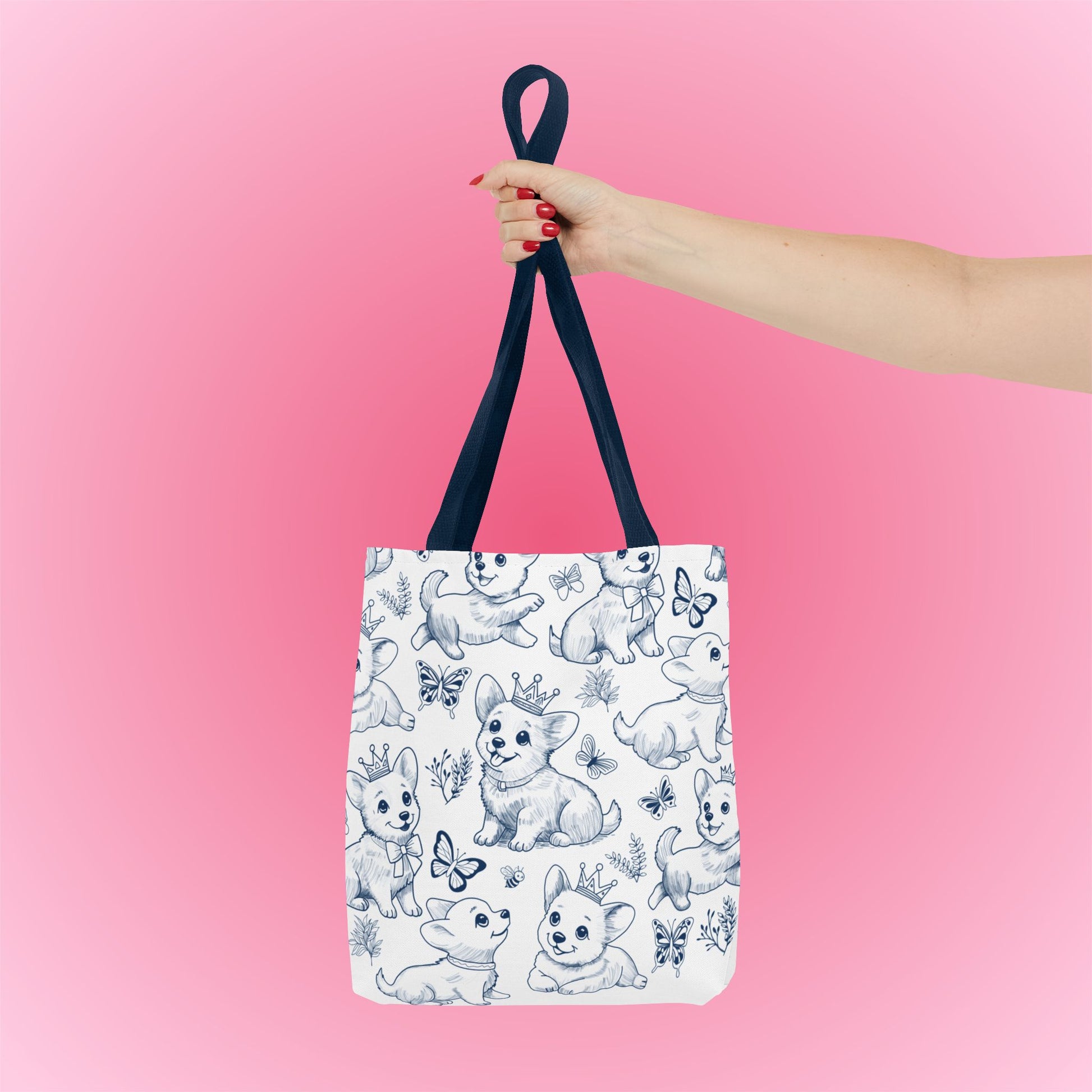 Cute Toile de Jouy playful Corgis Tote Bag