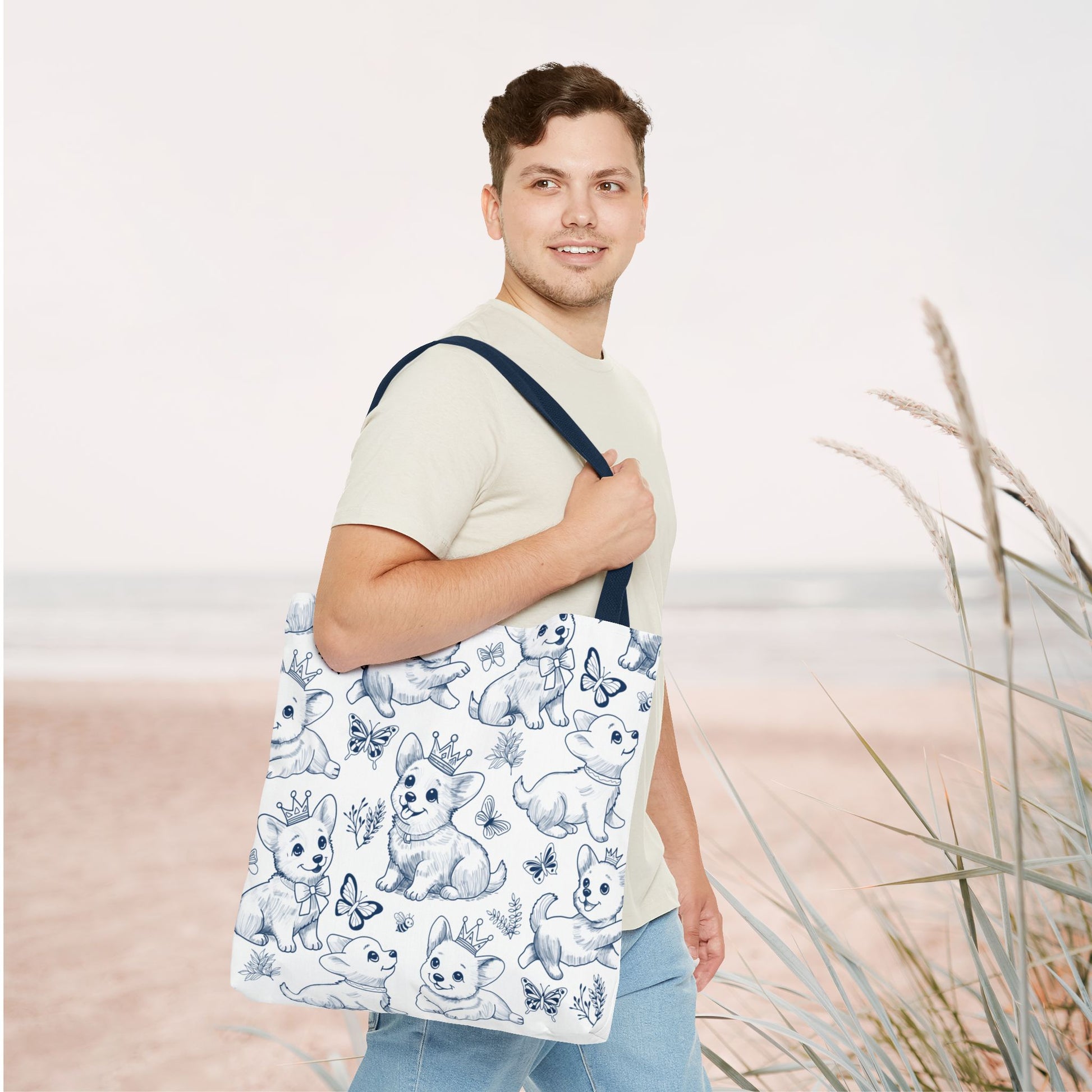 Cute Toile de Jouy playful Corgis Tote Bag