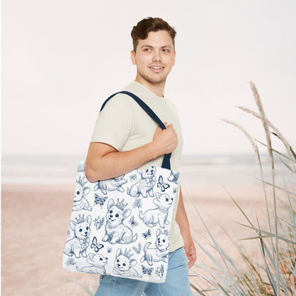 Cute Toile de Jouy playful Corgis Tote Bag
