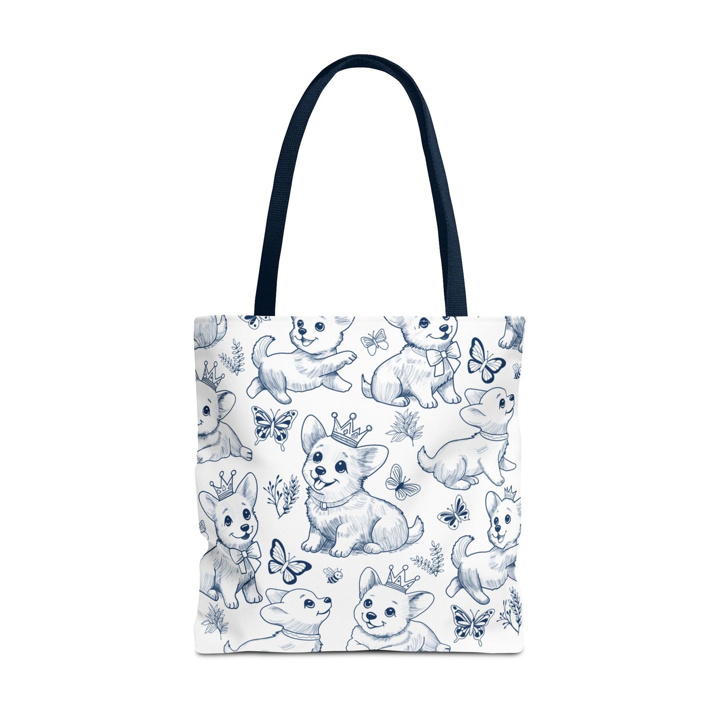 Cute Toile de Jouy playful Corgis Tote Bag large 18 inches