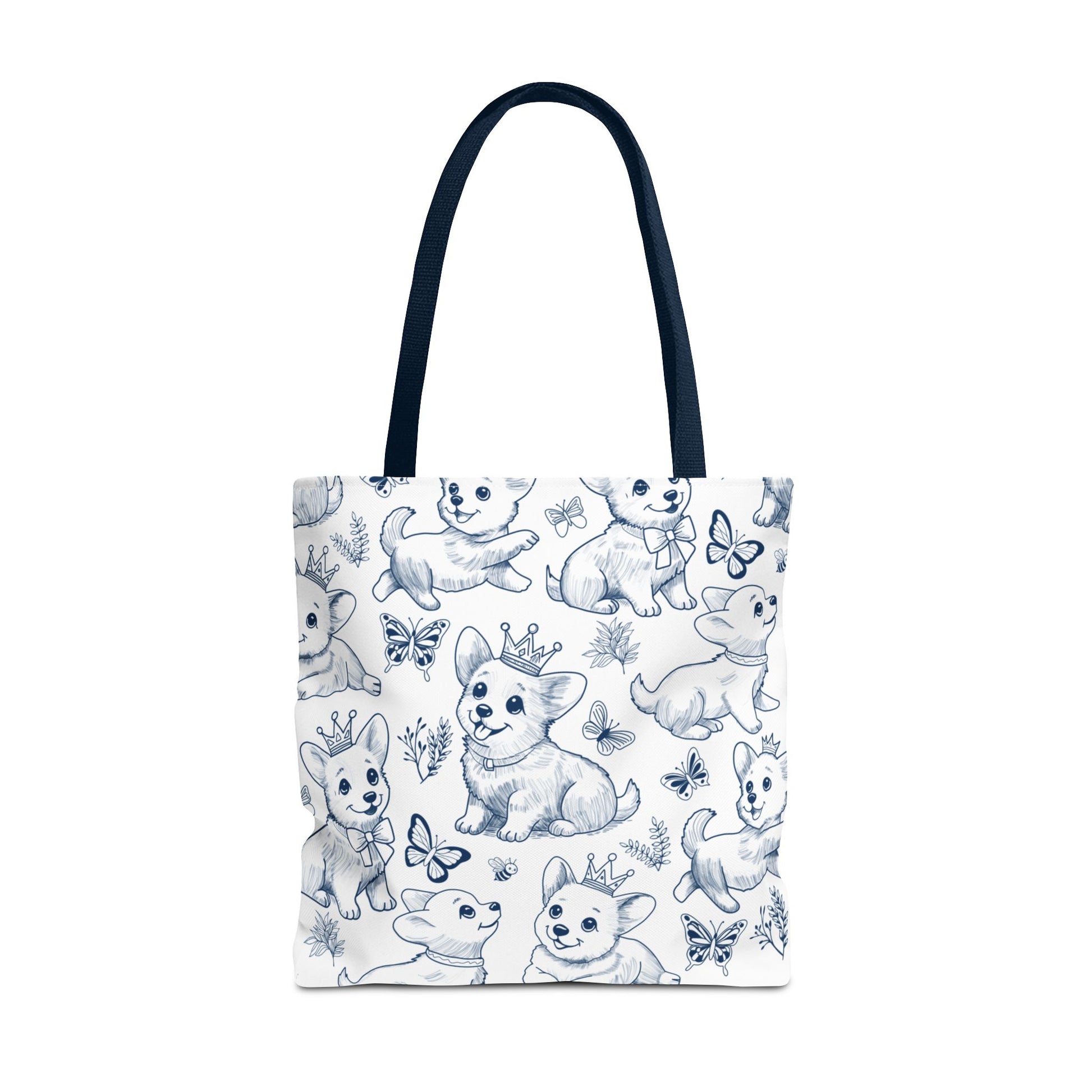 Cute Toile de Jouy playful Corgis Tote Bag large 18 inches