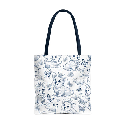 Cute Toile de Jouy playful Corgis Tote Bag large 18 inches