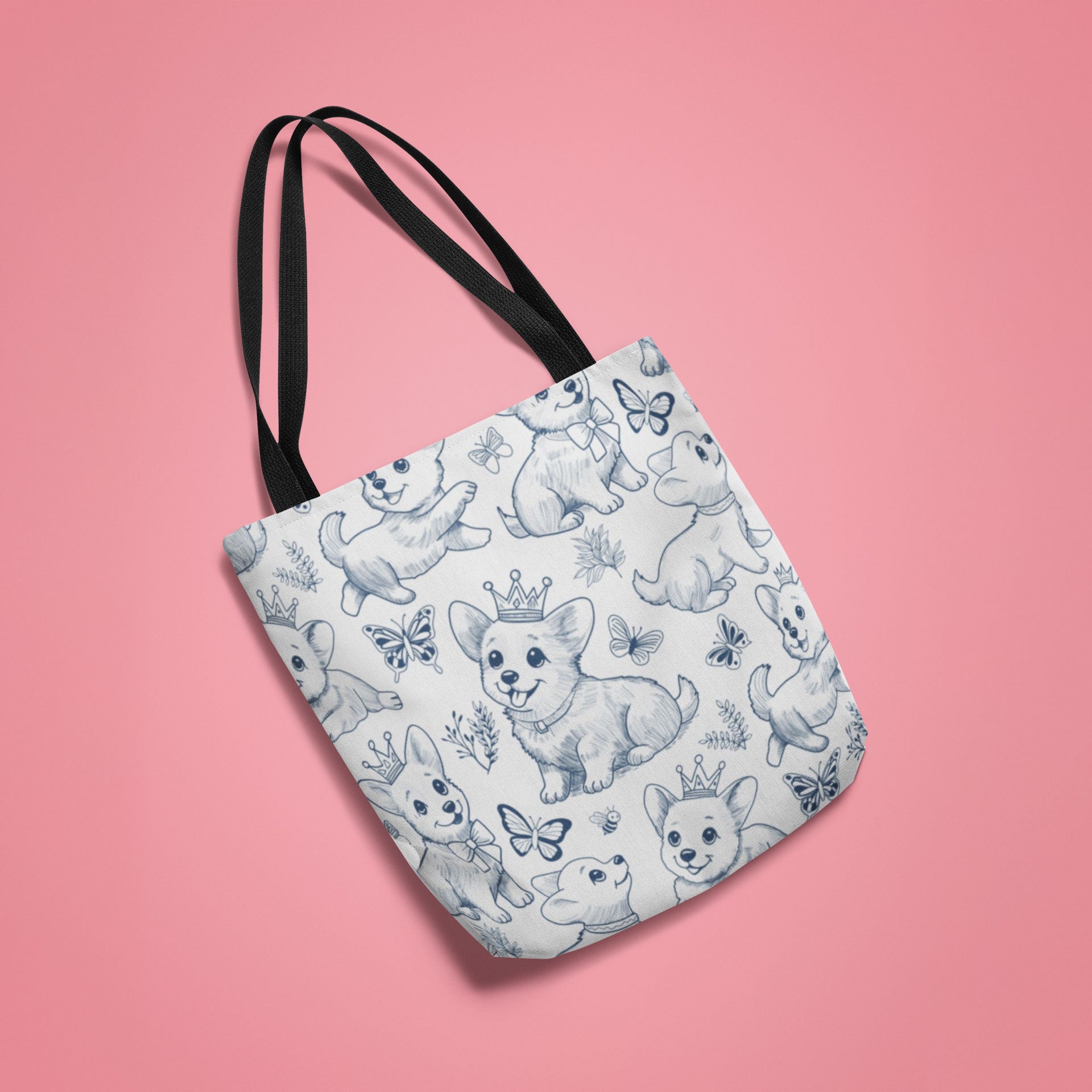 Cute Toile de Jouy playful Corgis Tote Bag