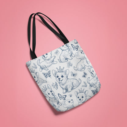 Cute Toile de Jouy playful Corgis Tote Bag