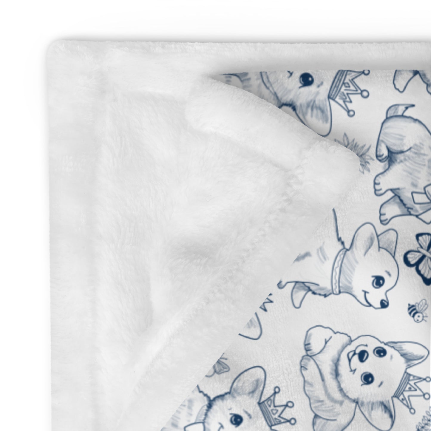 Cute Toile de Jouy playful Corgis Cozy Velveteen Plush Blanket