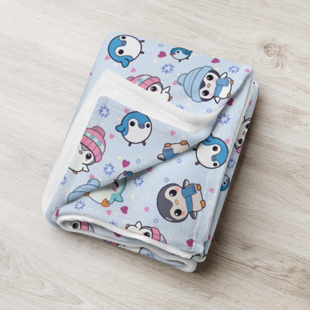 Cute Winter Penguin Cozy Velveteen Plush Blanket