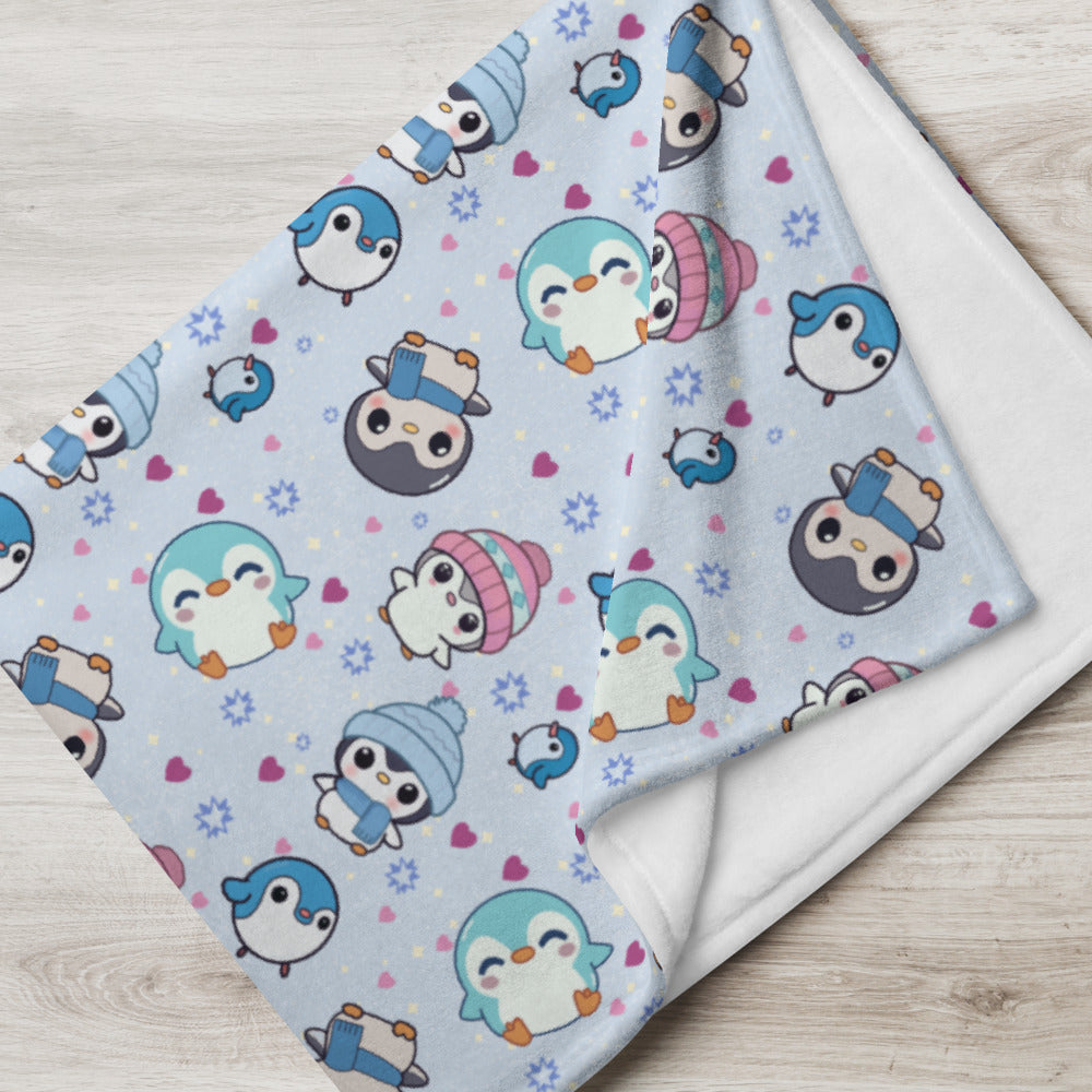 Cute Winter Penguin Cozy Velveteen Plush Blanket