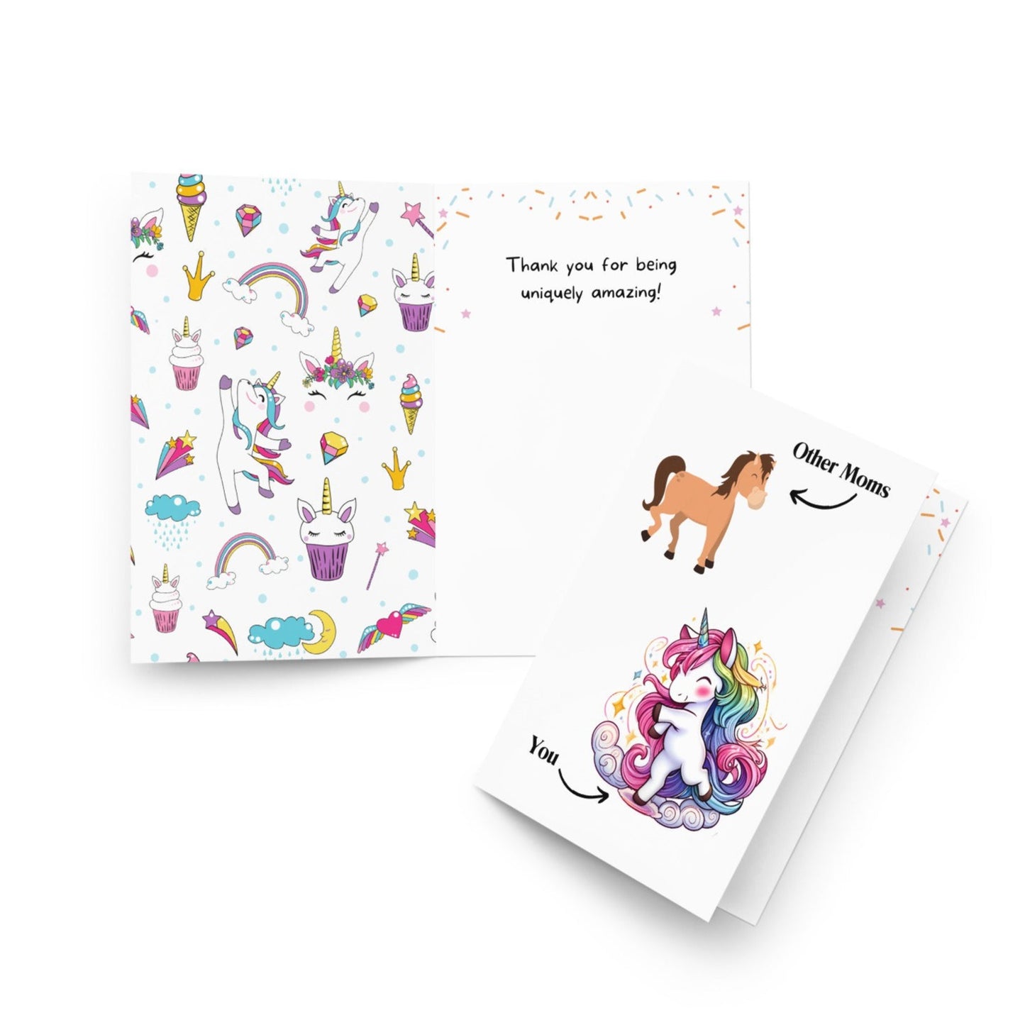 inside and front of Funny Unicorn Mom vs Others Greeting or Mothers day Card