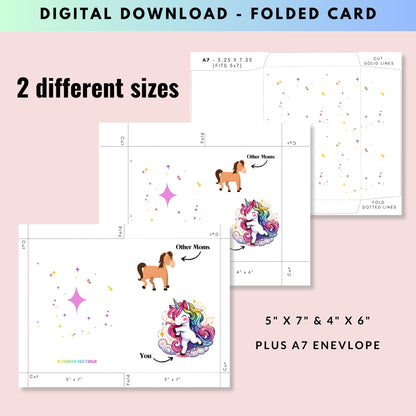 Funny Unicorn Mom vs Others Greeting Card - Digital Download - Print at Home