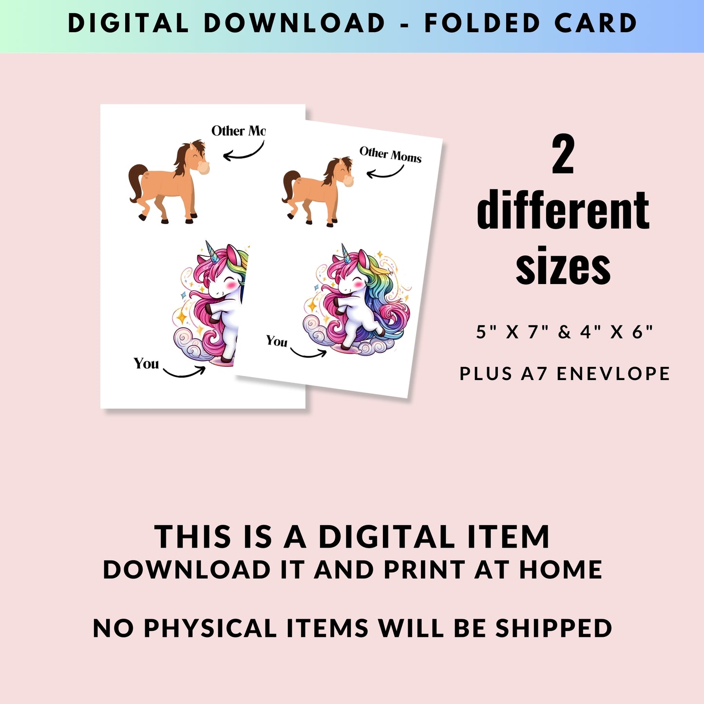 Funny Unicorn Mom vs Others Greeting Card - Digital Download - Print at Home