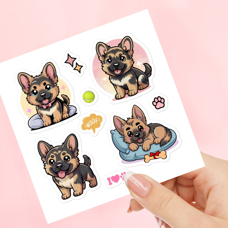 Cute Kawaii German Shepherd Dog Sticker Sheet