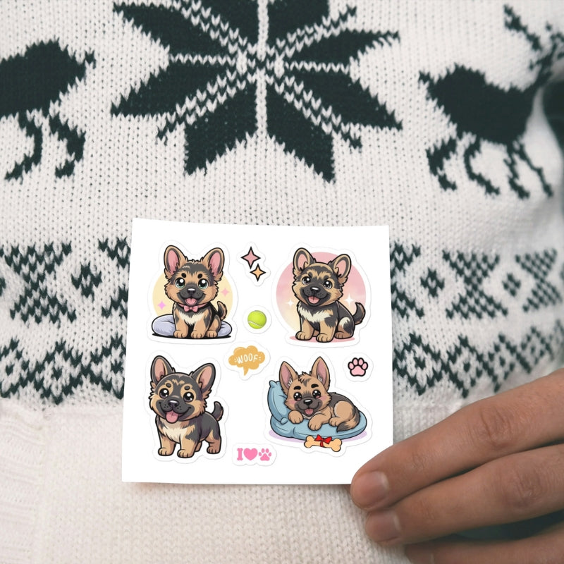 Cute Kawaii German Shepherd Dog Sticker Sheet