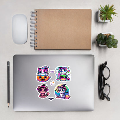 Halloween Cute Kawaii Witch Cats Square Sticker Sheet