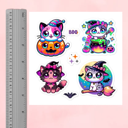 Halloween Cute Kawaii Witch Cats Square Sticker Sheet