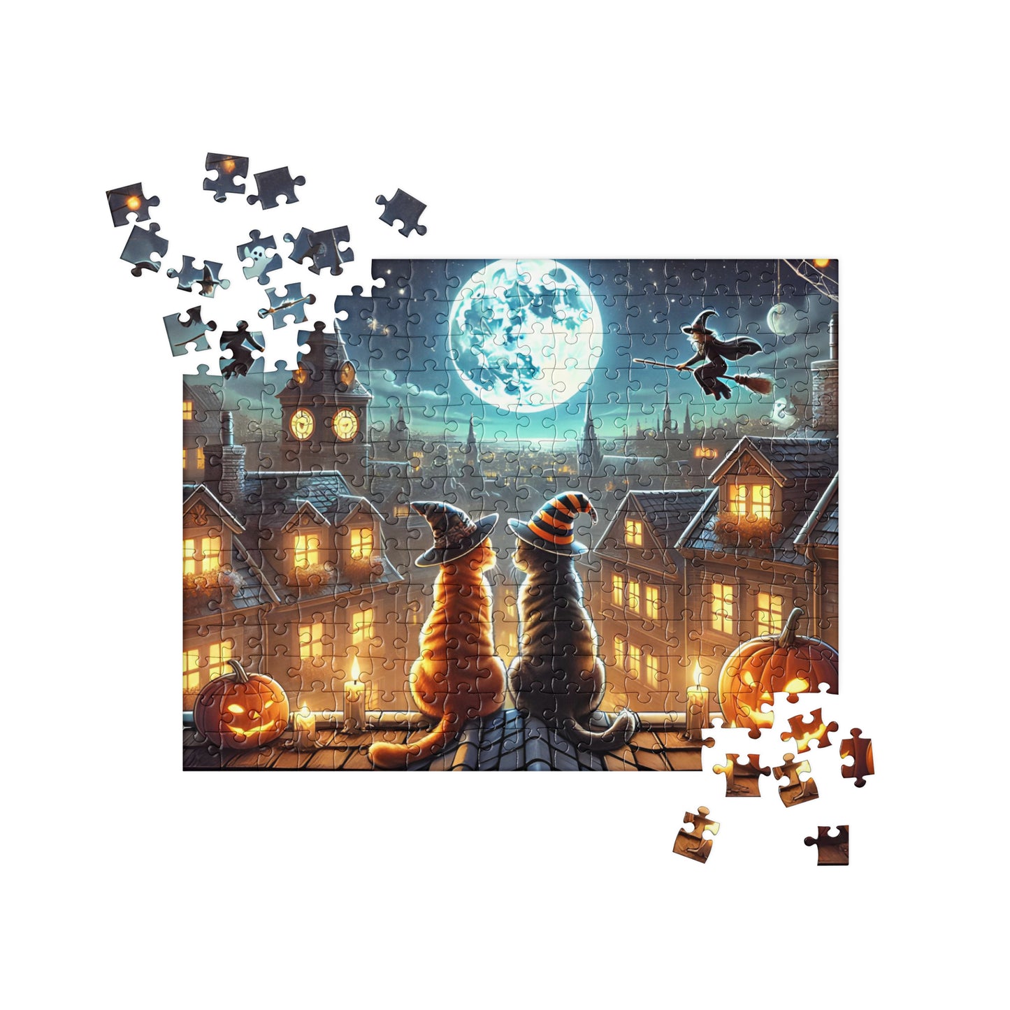 Moonlit Halloween Cats Jigsaw Puzzle (120, 252, 500-Piece)