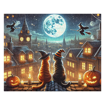 Moonlit Halloween Cats Jigsaw Puzzle (120, 252, 500-Piece)