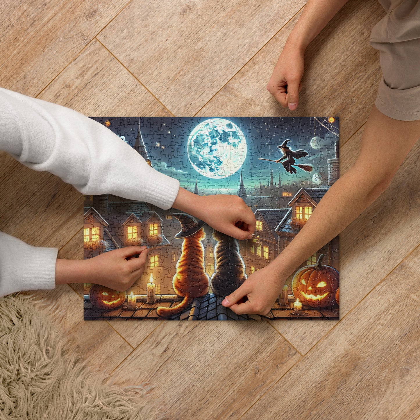 Moonlit Halloween Cats Jigsaw Puzzle (120, 252, 500-Piece)