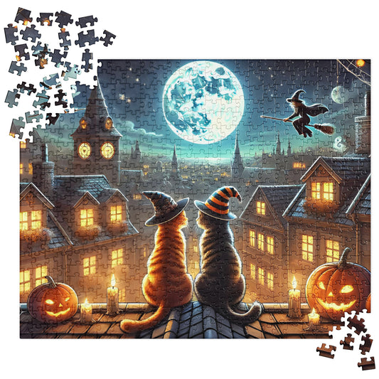 Moonlit Halloween Cats Jigsaw Puzzle (120, 252, 500-Piece)