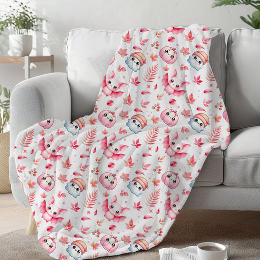 Halloween Pink Cute Kawaii Fall Pattern Cozy Velveteen Plush Blanket