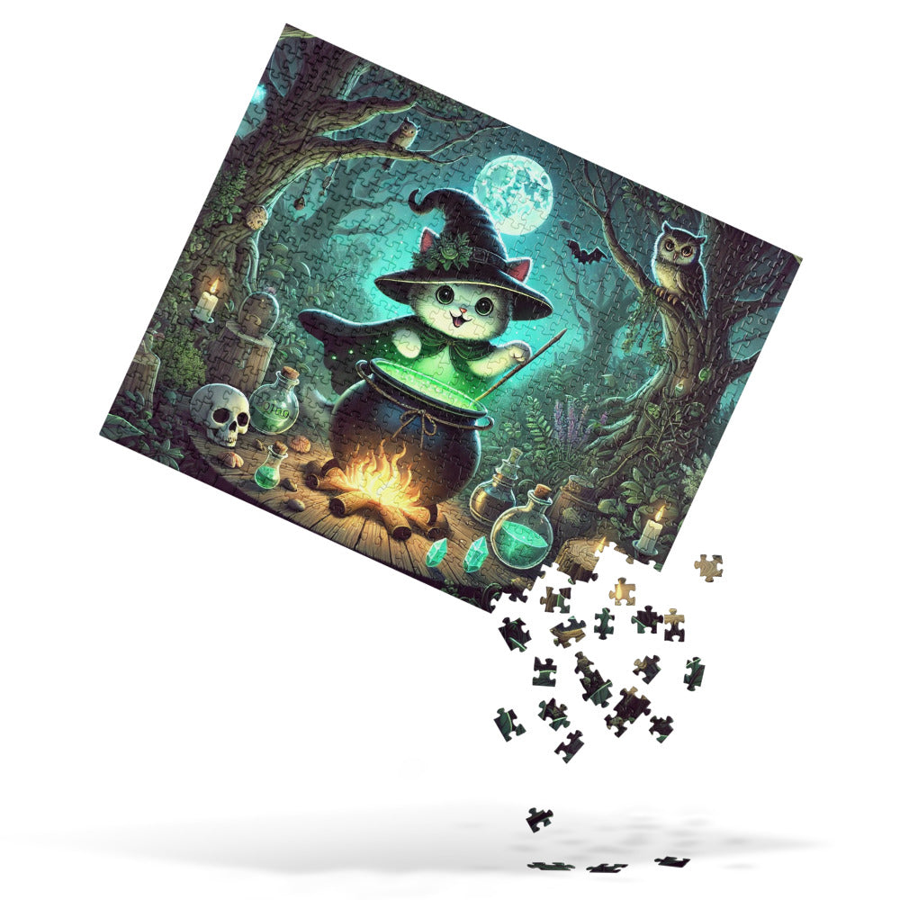 Halloween Witch Kitten Brews Potion Jigsaw Puzzle (120, 252, 500-Pieces)