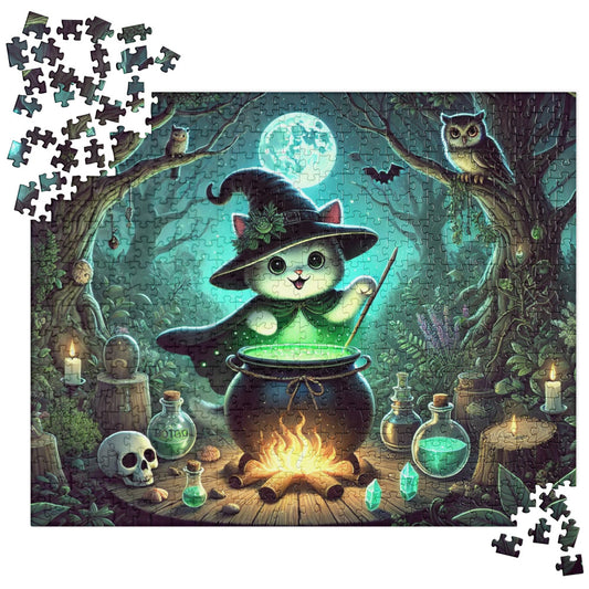 Halloween Witch Kitten Brews Potion Jigsaw Puzzle (120, 252, 500-Pieces)