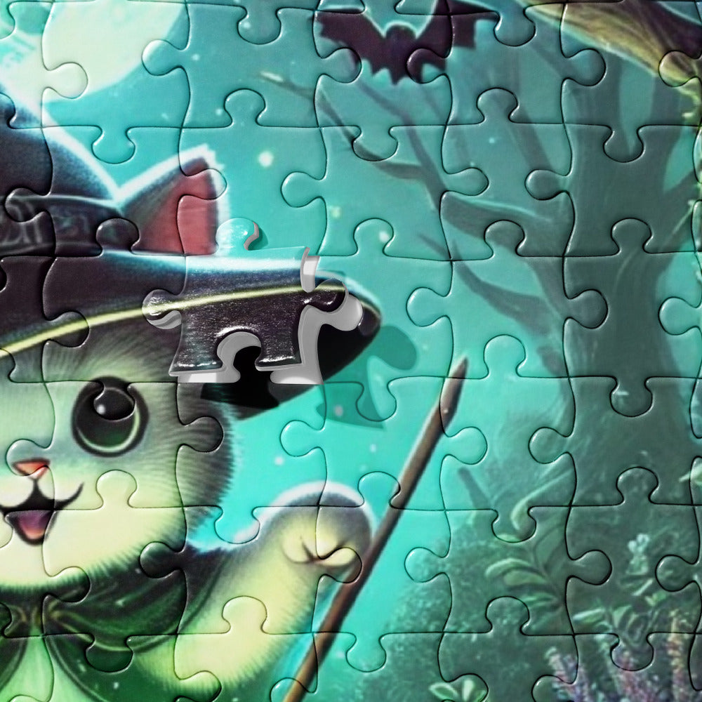 Halloween Witch Kitten Brews Potion Jigsaw Puzzle (120, 252, 500-Pieces)