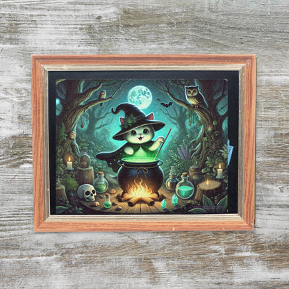 Halloween Witch Kitten Brews Potion Jigsaw Puzzle (120, 252, 500-Pieces)