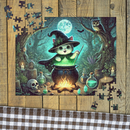 Halloween Witch Kitten Brews Potion Jigsaw Puzzle (120, 252, 500-Pieces)
