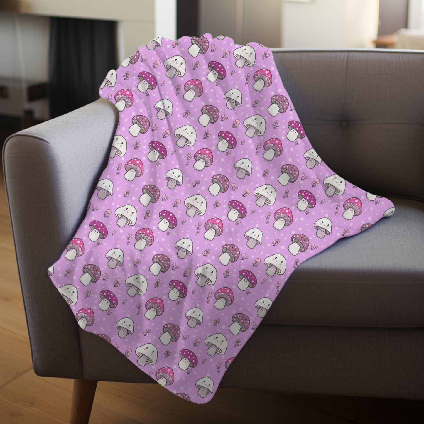 Happy Fungi Cottagecore Cozy Plush Blanket