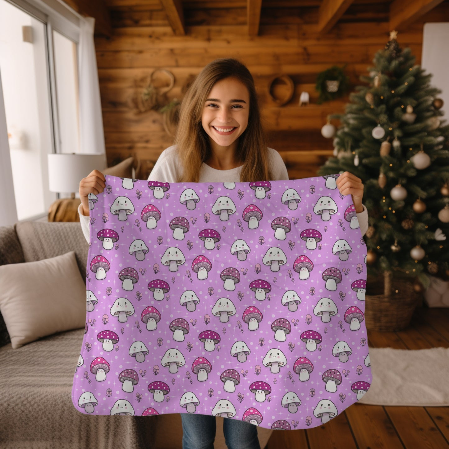 Happy Fungi Cottagecore Cozy Plush Blanket
