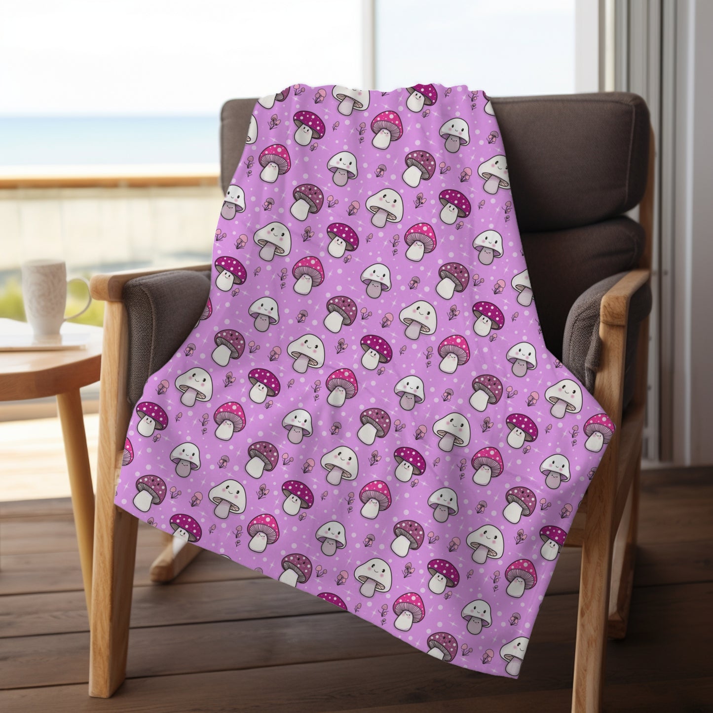 Happy Fungi Cottagecore Cozy Plush Blanket