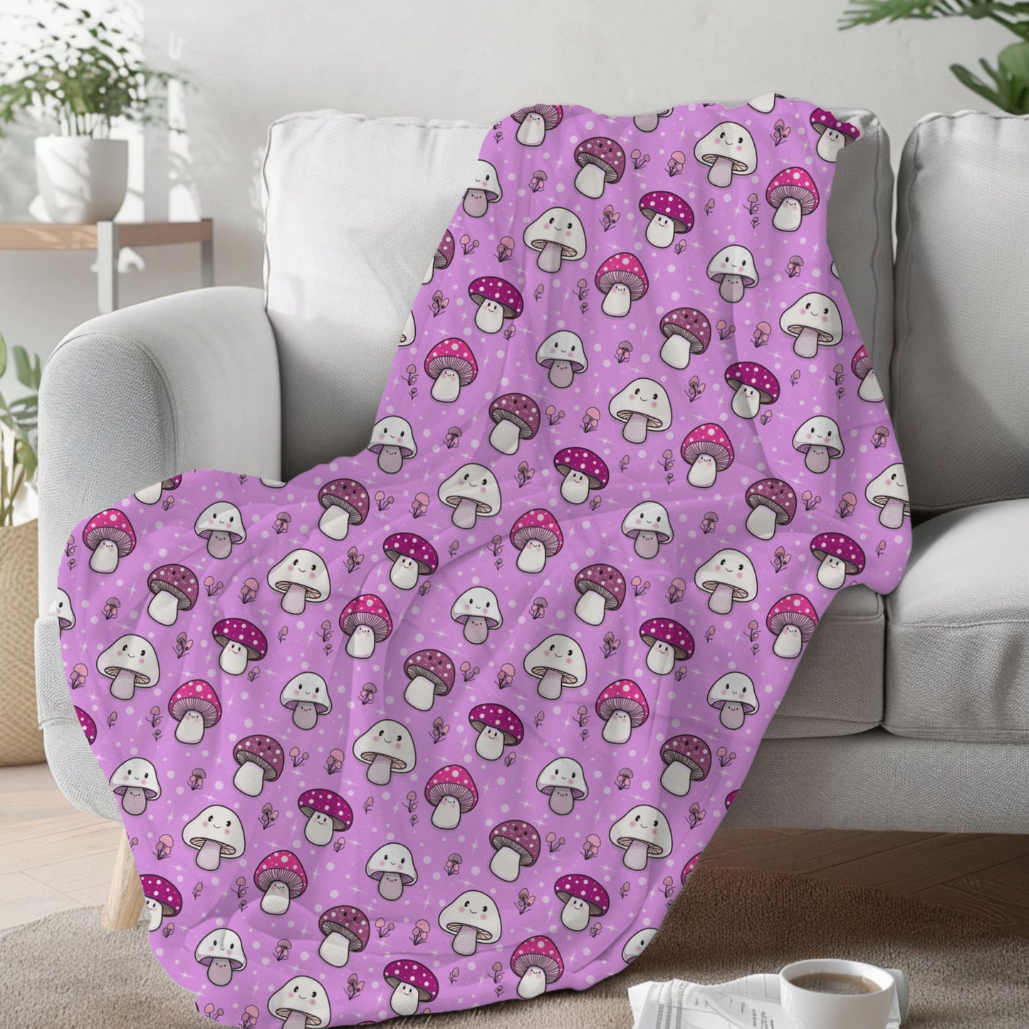 Happy Fungi Cottagecore Cozy Plush Blanket