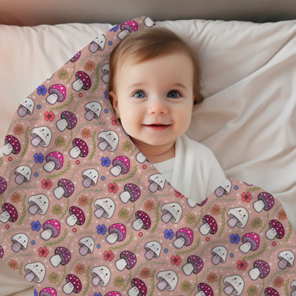 Happy Fungi Flowery Cottagecore Cozy Plush Blanket