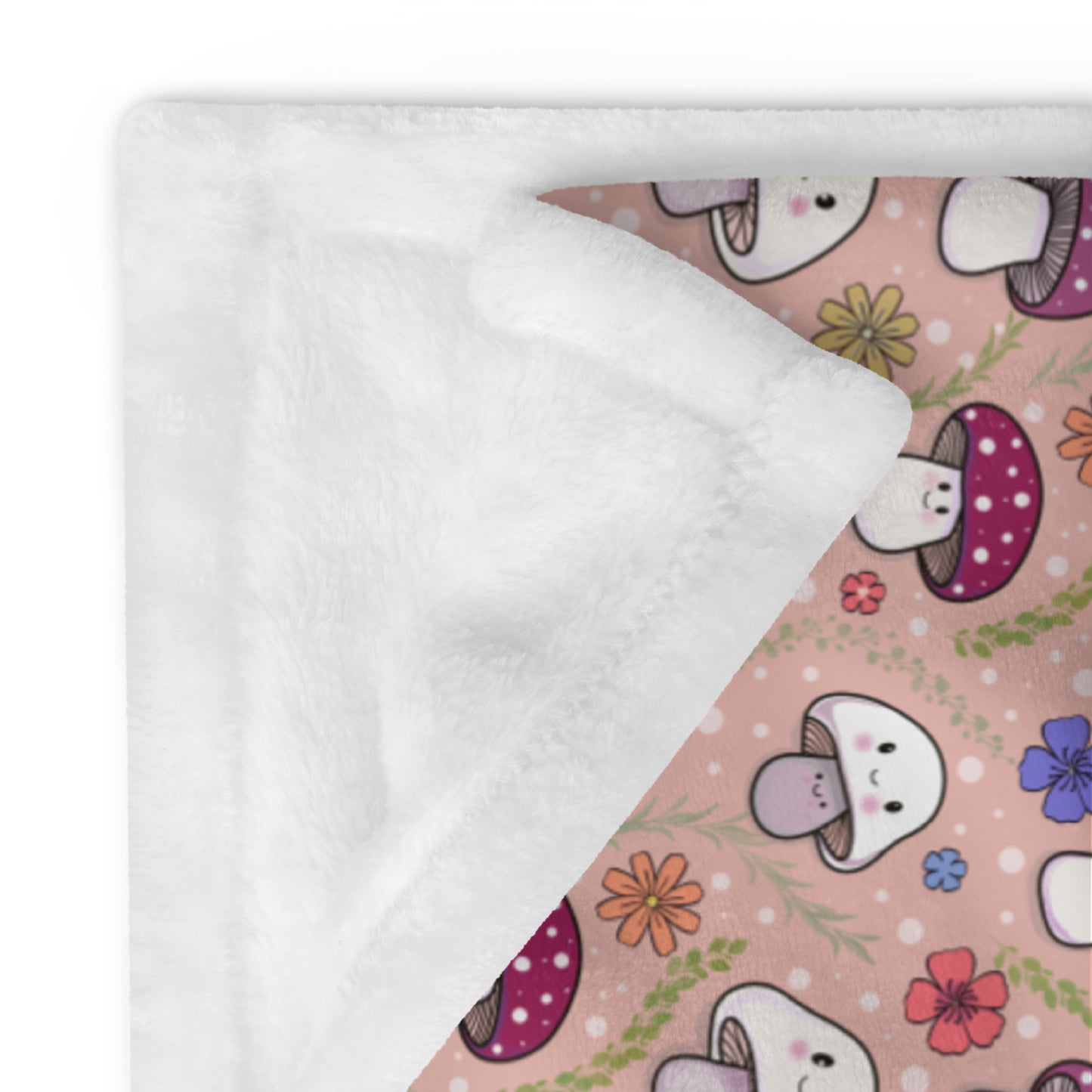 Happy Fungi Flowery Cottagecore Cozy Plush Blanket
