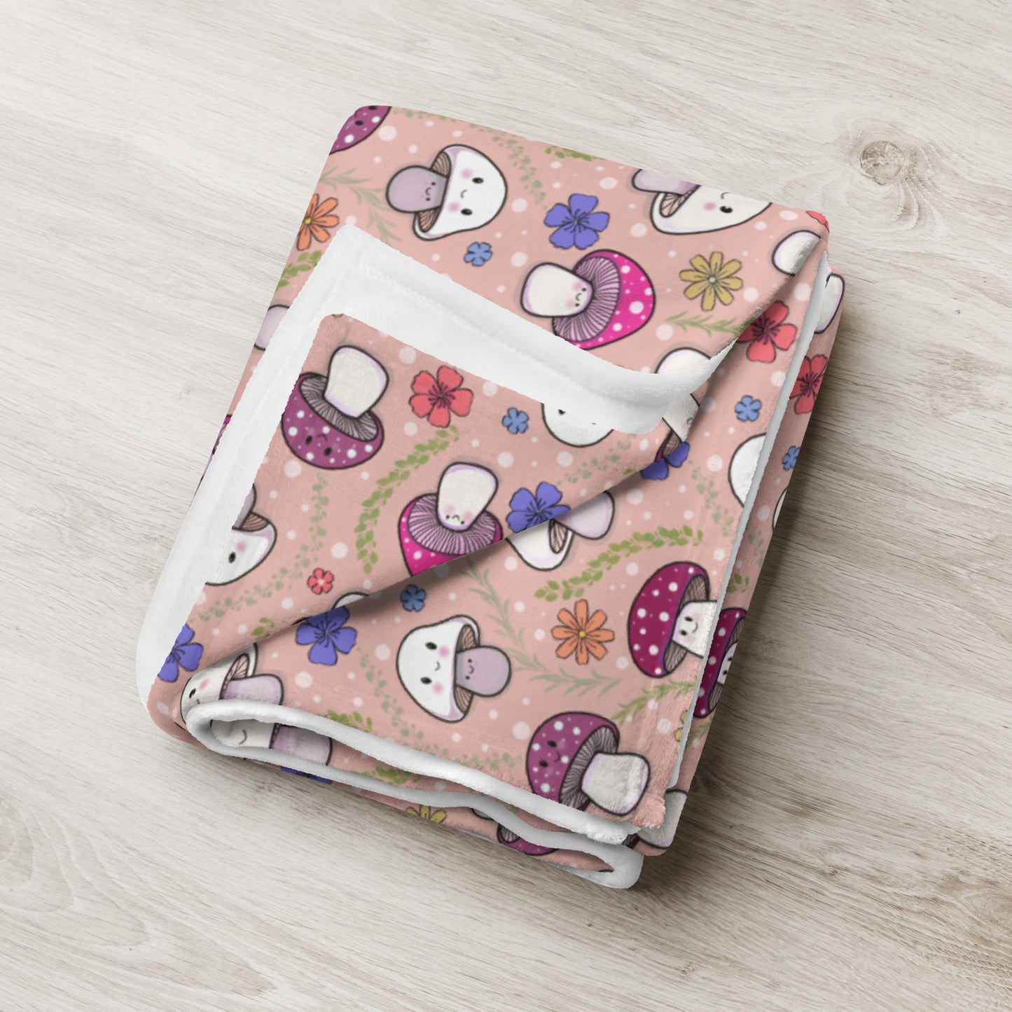 Happy Fungi Flowery Cottagecore Cozy Plush Blanket