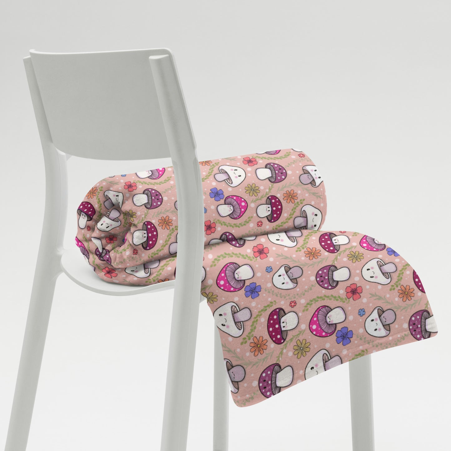 Happy Fungi Flowery Cottagecore Cozy Plush Blanket