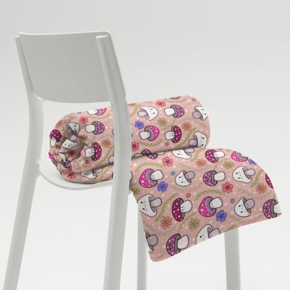 Happy Fungi Flowery Cottagecore Cozy Plush Blanket
