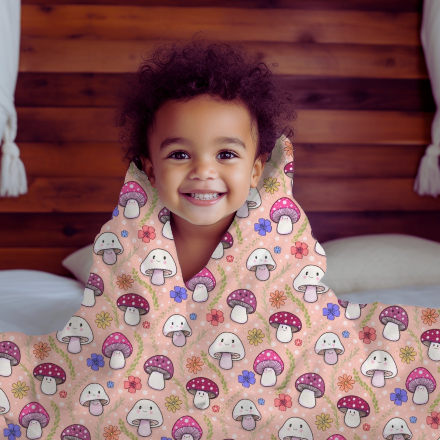 Happy Fungi Flowery Cottagecore Cozy Plush Blanket