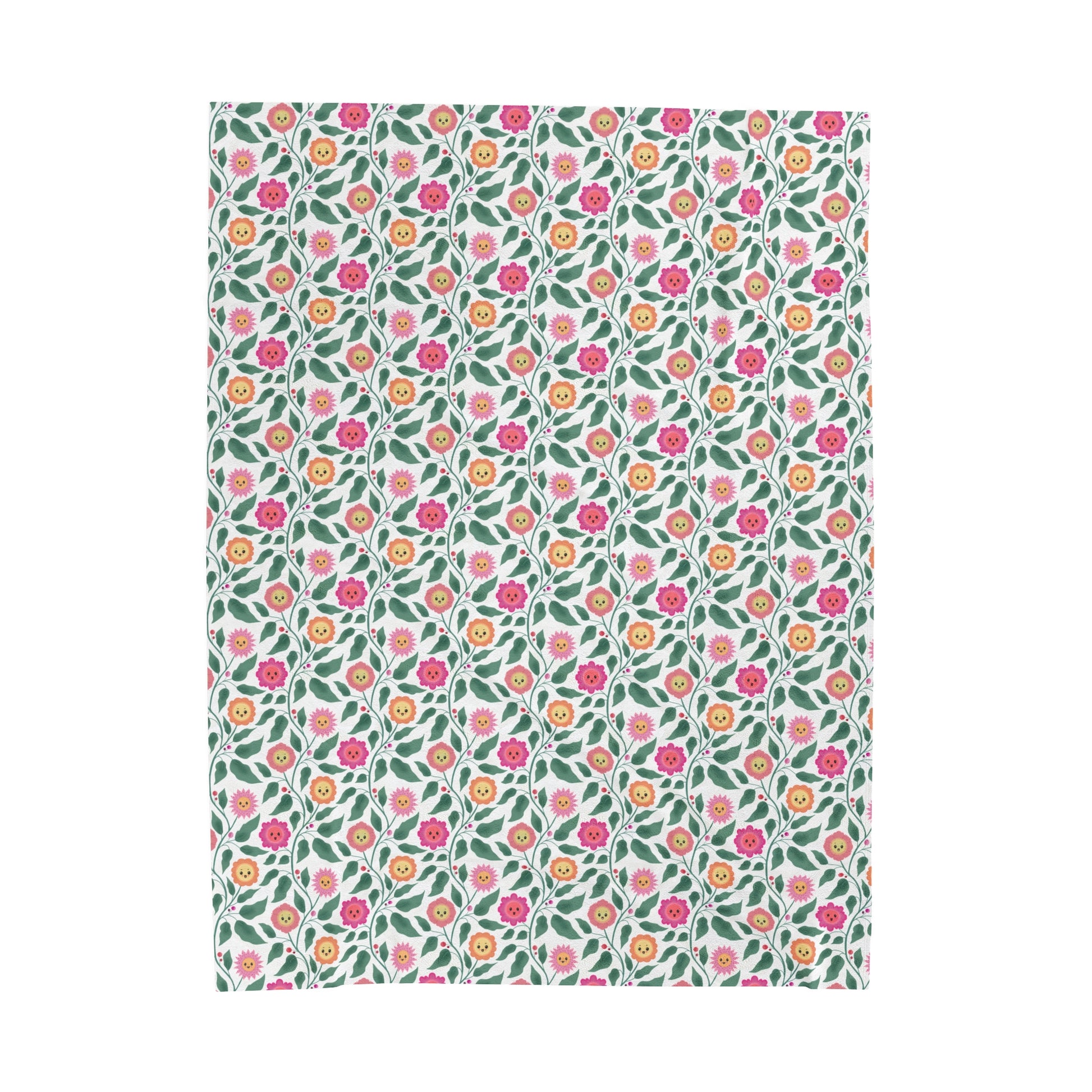 Happy Trailing Kawaii Flower Cottagecore Cozy Plush Blanket 60 x 80 inches