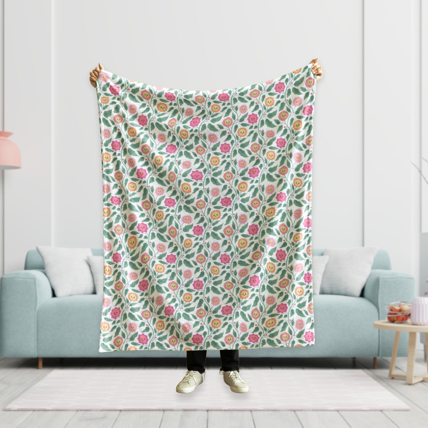 Happy Trailing Kawaii Flower Cottagecore Cozy Plush Blanket