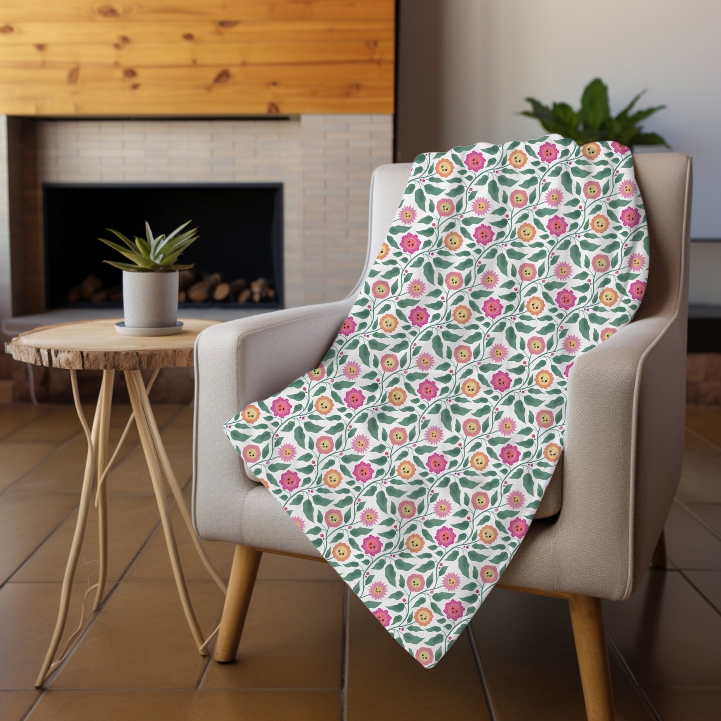 Happy Trailing Kawaii Flower Cottagecore Cozy Plush Blanket