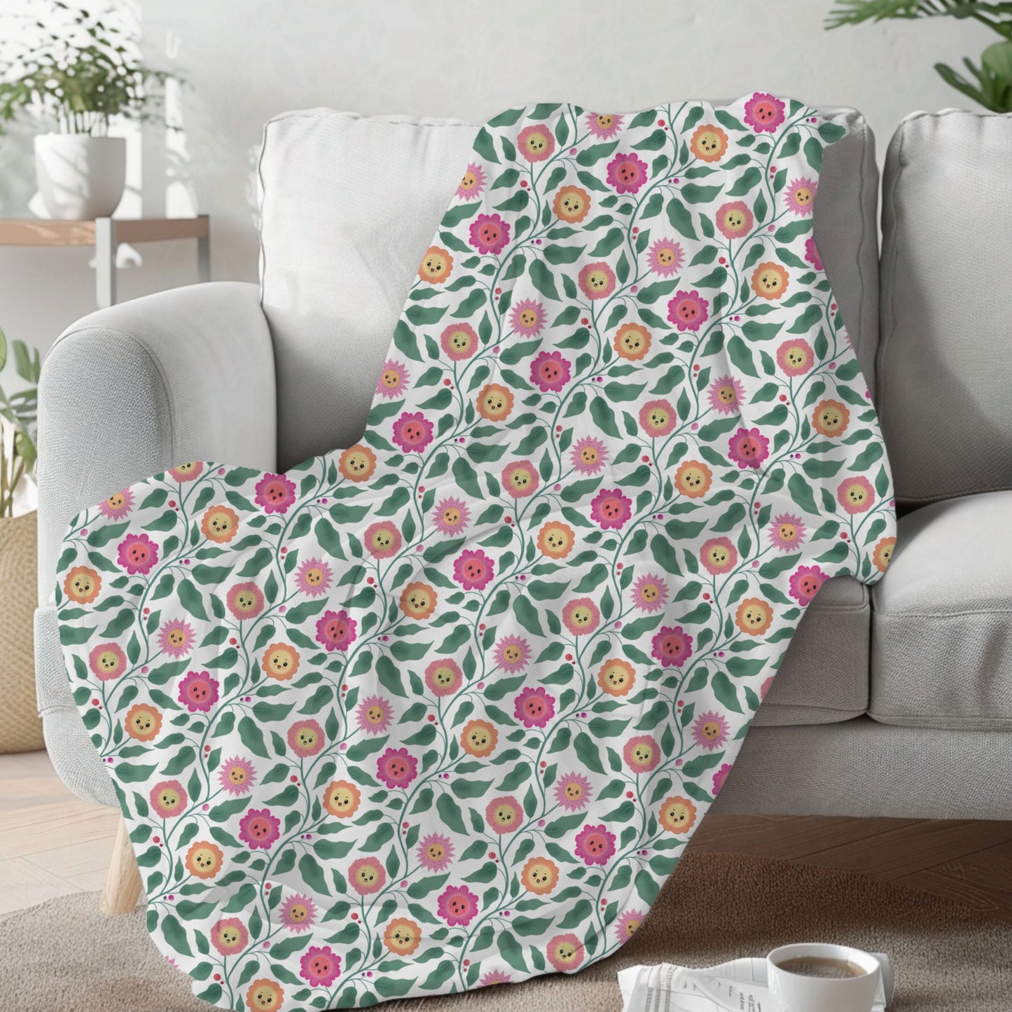 Happy Trailing Kawaii Flower Cottagecore Cozy Plush Blanket