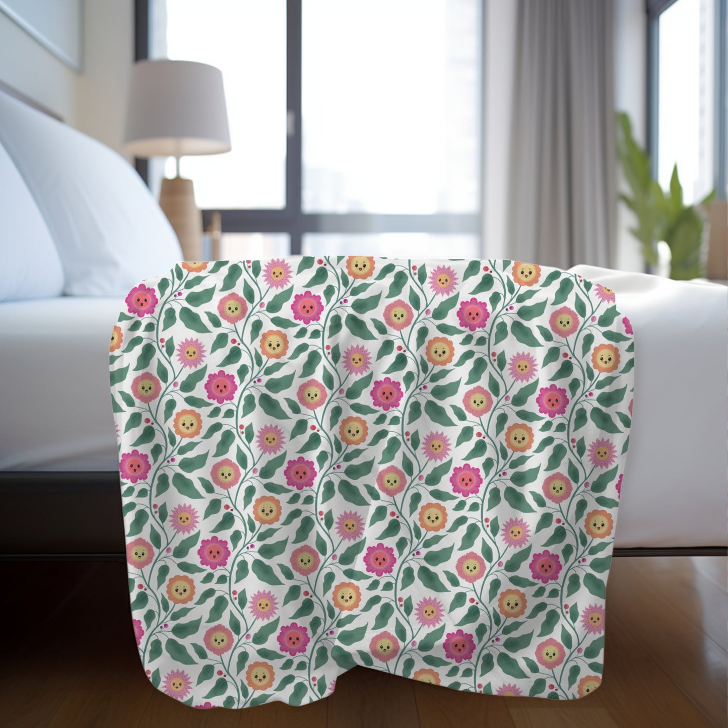 Happy Trailing Kawaii Flower Cottagecore Cozy Plush Blanket
