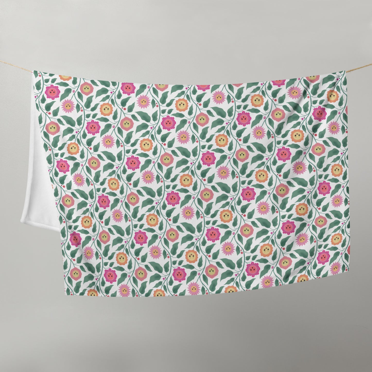 Happy Trailing Kawaii Flower Cottagecore Cozy Plush Blanket