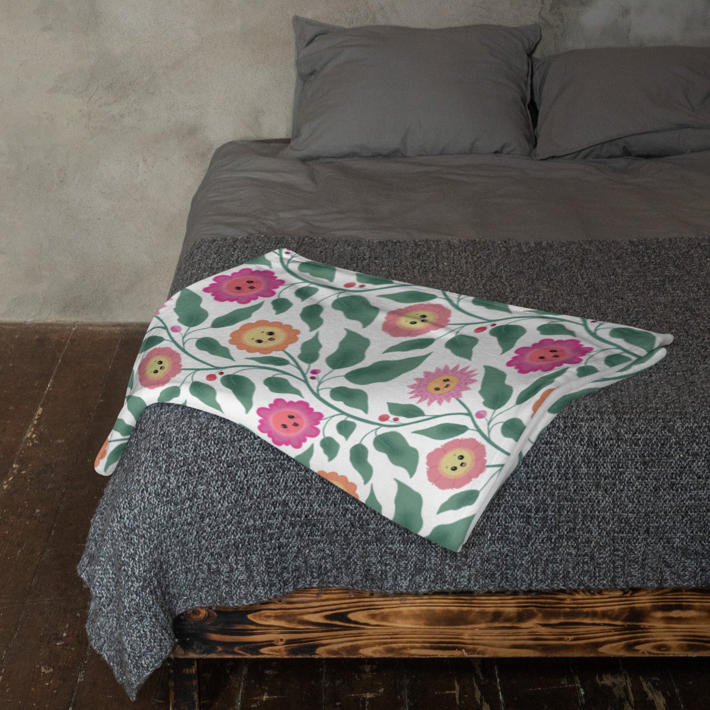Happy Trailing Kawaii Flower Cottagecore Cozy Plush Blanket