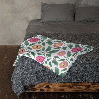 Happy Trailing Kawaii Flower Cottagecore Cozy Plush Blanket
