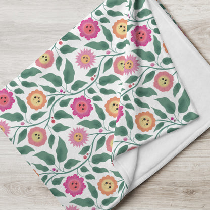 Happy Trailing Kawaii Flower Cottagecore Cozy Plush Blanket