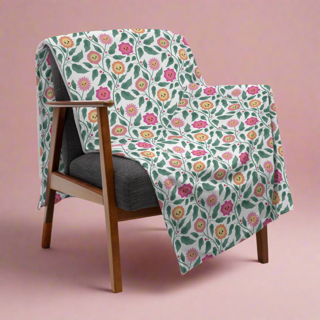 Happy Trailing Kawaii Flower Cottagecore Cozy Plush Blanket